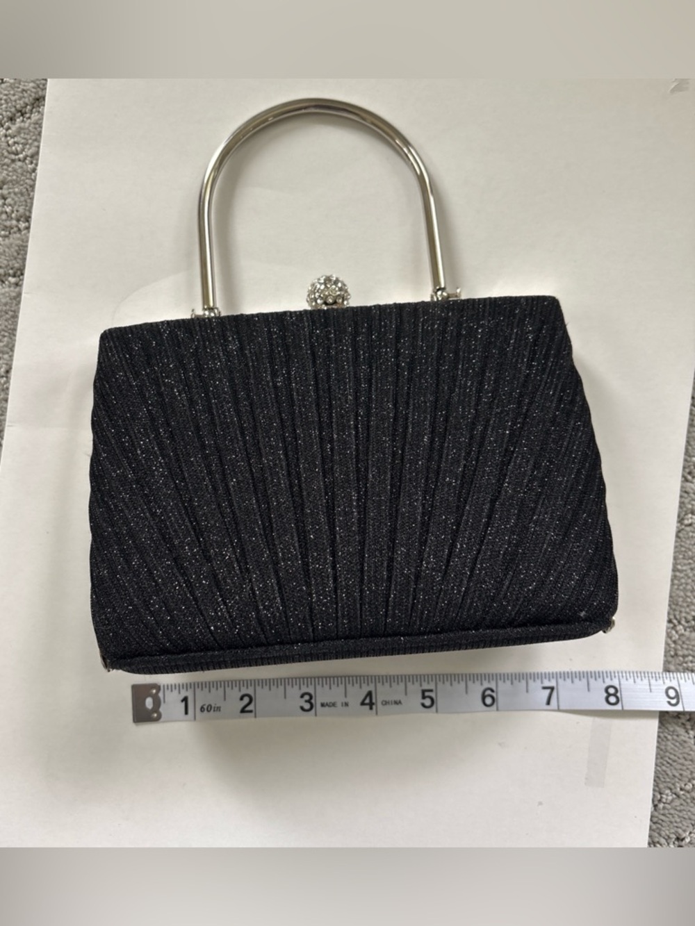 Black Sparkle Evening Handbag with Silver Handle